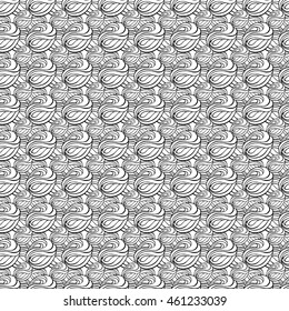 Seamless creative hand-drawn pattern of abstract smooth elements in black and white colors. Vector illustration. 