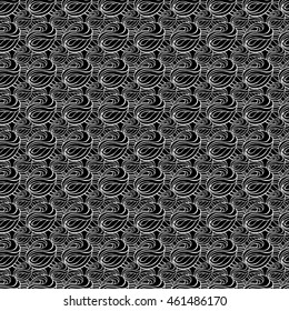Seamless creative hand-drawn pattern of abstract smooth elements in black and white colors. Vector illustration. 