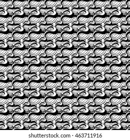 Seamless creative hand-drawn pattern of abstract smooth elements in black and white colors. Vector illustration. 