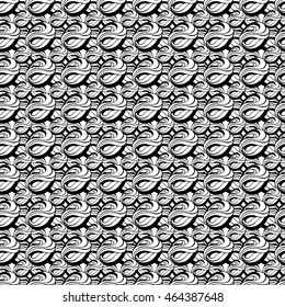 Seamless creative hand-drawn pattern of abstract smooth elements in black and white colors. Vector illustration.