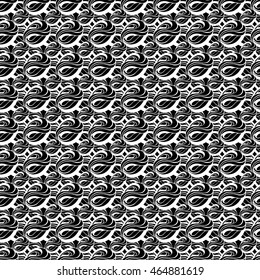 Seamless creative hand-drawn pattern of abstract smooth elements in black and white colors. Vector illustration.