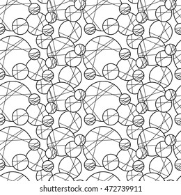 Seamless creative hand-drawn pattern of circles elements in black and white colors. Vector illustration.