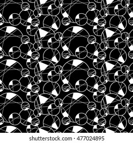 Seamless creative hand-drawn pattern of circles elements in black and white colors. Vector illustration.
