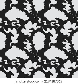 Seamless creative hand-drawn pattern composed of smoke clouds in black and white colors. Vector illustration. EPS