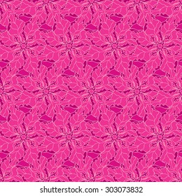 Seamless creative hand-drawn pattern composed of stylized flowers in bright pink and crimson colors. Vector illustration.