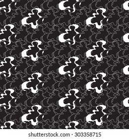 Seamless creative hand-drawn pattern composed of wavy abstract elements in black and white colors. Vector illustration.