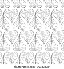 Seamless creative hand-drawn pattern composed of stylized leaves in black and white colors. Vector illustration.