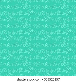 Seamless creative hand-drawn pattern composed of abstract various elements in shades of green. Vector illustration.