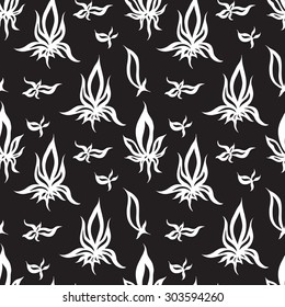 Seamless creative hand-drawn pattern composed of stylized flowers in black and white colors. Vector illustration.