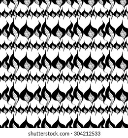 Seamless creative hand-drawn pattern composed of flowing abstract elements in black and white colors. Vector illustration. 