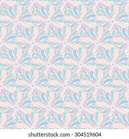 Seamless creative hand-drawn pattern composed of stylized flowers in pale pink, olive green and cornflower colors. Vector illustration.