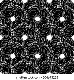 Seamless creative hand-drawn pattern composed of stylized flowers in black and white colors. Vector illustration.