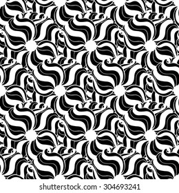 Seamless creative hand-drawn pattern composed of stylized flowers in black and white colors. Vector illustration.