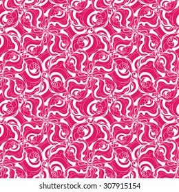 Seamless creative hand-drawn pattern composed of abstract wavy elements in scarlet and white colors. Vector illustration. 