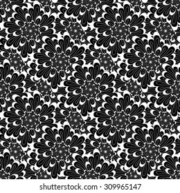 Seamless creative hand-drawn pattern composed of stylized flowers in black and white colors. Vector illustration.