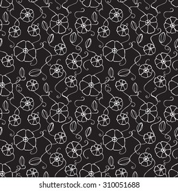 Seamless creative hand-drawn pattern composed of stylized flowers in black and white colors. Vector illustration.