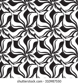 Seamless creative hand-drawn pattern composed of stylized flowers in black and white colors. Vector illustration.