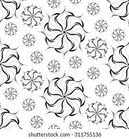 Seamless creative hand-drawn pattern composed of stylized flowers in black and white colors. Vector illustration.