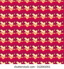 Seamless creative hand-drawn pattern composed of wavy abstract elements in bright red, burgundy and peach colors. Vector illustration. 