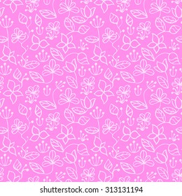 Seamless creative hand-drawn pattern composed of stylized flowers in magenta and pale pink colors. Vector illustration.