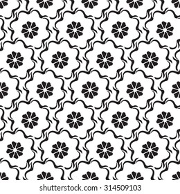 Seamless creative hand-drawn pattern composed of stylized flowers in black and white colors. Vector illustration.
