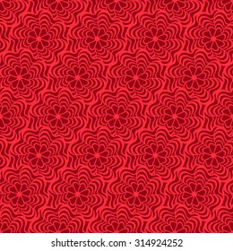Seamless creative hand-drawn pattern composed of stylized flowers in bright scarlet and dark red colors. Vector illustration. 