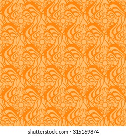 Seamless creative hand-drawn pattern composed of wavy abstract elements in pale peach and orange colors. Vector illustration. 