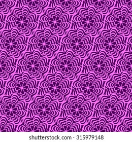 Seamless creative hand-drawn pattern composed of stylized flowers in bright pink and indigo colors. Vector illustration. 