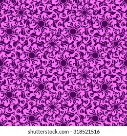Seamless creative hand-drawn pattern composed of smooth abstract elements in bright pink and indigo colors. Vector illustration. 