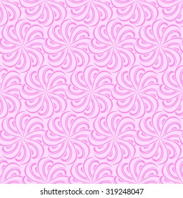 Seamless creative hand-drawn pattern composed of wavy stylized flowers in pale purple and light magenta colors. Vector illustration.