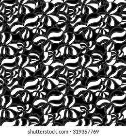 Seamless creative hand-drawn pattern composed of stylized flowers in black and white colors. Vector illustration.