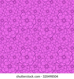 Seamless creative hand-drawn pattern composed of stylized flowers in bright pink and indigo colors. Vector illustration.