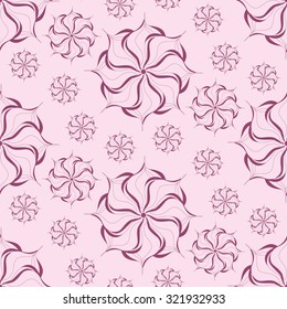 Seamless creative hand-drawn pattern composed of wavy abstract elements in pale purple and mauve colors. Vector illustration.