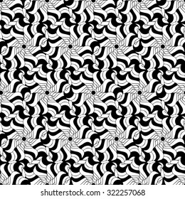 Seamless creative hand-drawn pattern composed of wavy abstract elements in black and white colors. Vector illustration.