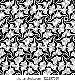 Seamless creative hand-drawn pattern composed of wavy abstract elements in black and white colors. Vector illustration.
