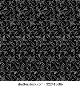 Seamless creative hand-drawn pattern composed of wavy abstract elements in black and white colors. Vector illustration.