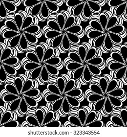 Seamless creative hand-drawn pattern composed of stylized flowers in black and white colors. Vector illustration.

