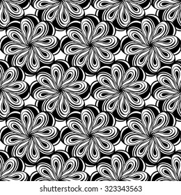 Seamless creative hand-drawn pattern composed of stylized flowers in black and white colors. Vector illustration.

