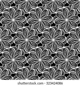 Seamless creative hand-drawn pattern composed of stylized flowers in black and white colors. Vector illustration.