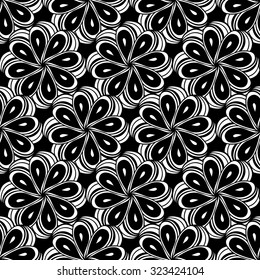 Seamless creative hand-drawn pattern composed of stylized flowers in black and white colors. Vector illustration.