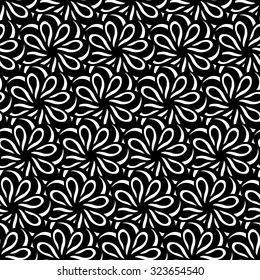 Seamless creative hand-drawn pattern composed of stylized flowers in black and white colors. Vector illustration.