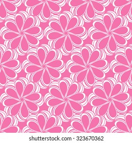 Seamless creative hand-drawn pattern composed of stylized flowers in white and pale crimson colors. Vector illustration.