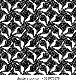 Seamless creative hand-drawn pattern composed of stylized flowers in black and white colors. Vector illustration.