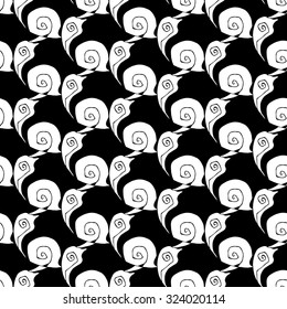 Seamless creative hand-drawn pattern composed of abstract elements in black and white colors. Vector illustration. 