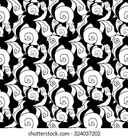 Seamless creative hand-drawn pattern composed of abstract elements in black and white colors. Vector illustration. 