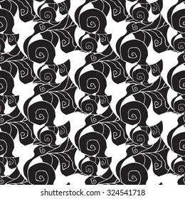 Seamless creative hand-drawn pattern composed of abstract elements in black and white colors. Vector illustration. 