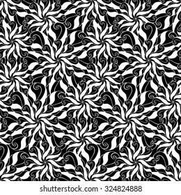 Seamless creative hand-drawn pattern composed of stylized flowers in black and white colors. Vector illustration.