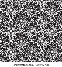 Seamless creative hand-drawn pattern composed of stylized flowers in black and white colors. Vector illustration.