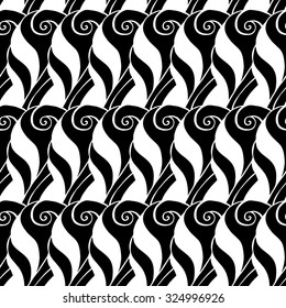 Seamless creative hand-drawn pattern composed of abstract elements in black and white colors. Vector illustration. 