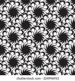 Seamless creative hand-drawn pattern composed of stylized flowers in black and white colors. Vector illustration.